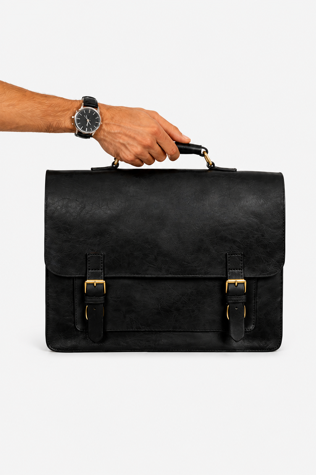 Black Full Grain Leather Messenger Bag