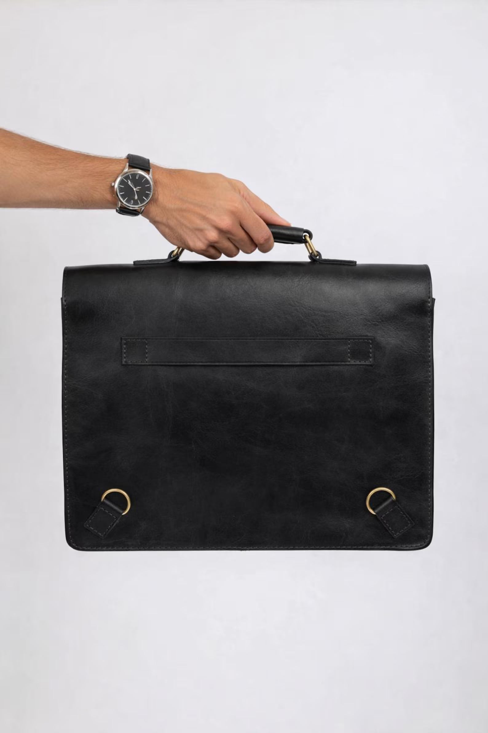 Black Full Grain Leather Messenger Bag